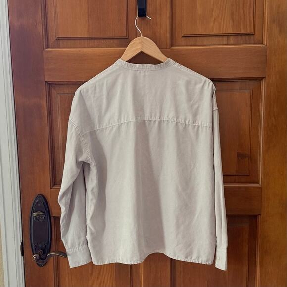 James Perse Beige Mandarin Collar Button Down Shirt Sz 1 or S MSRP $225 - Picture 2 of 6